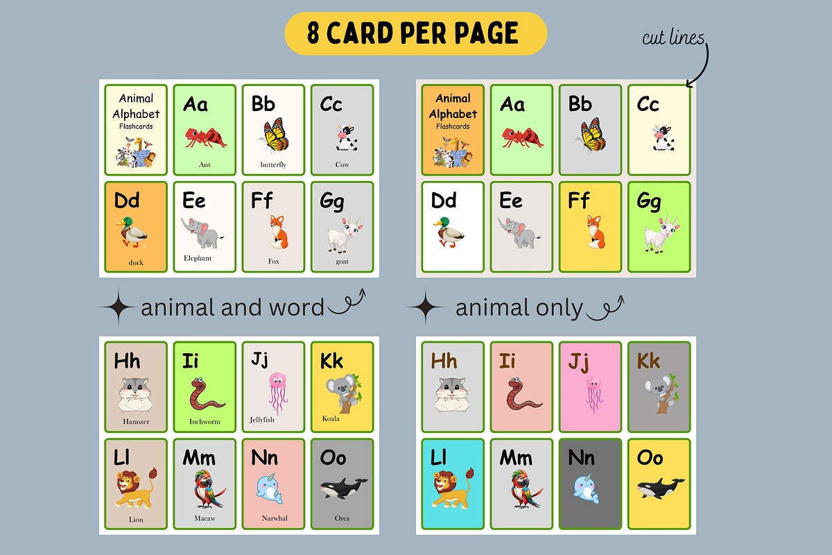 animal flash cards Alphabet for kids, a Card Template by noredinedesignco (Photo 2 of 2)