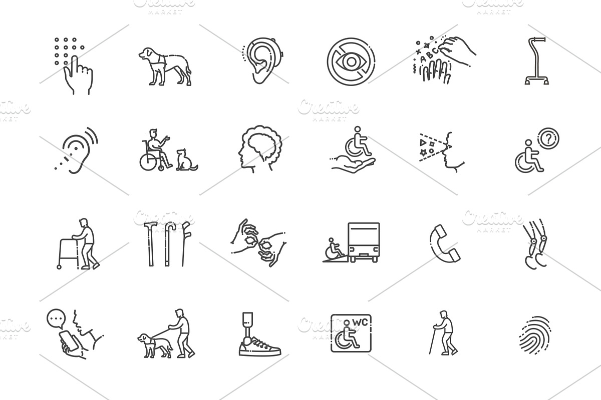 Disabled People outline Icons, an Outline Icon by Tettygreen (Photo 2 of 2)