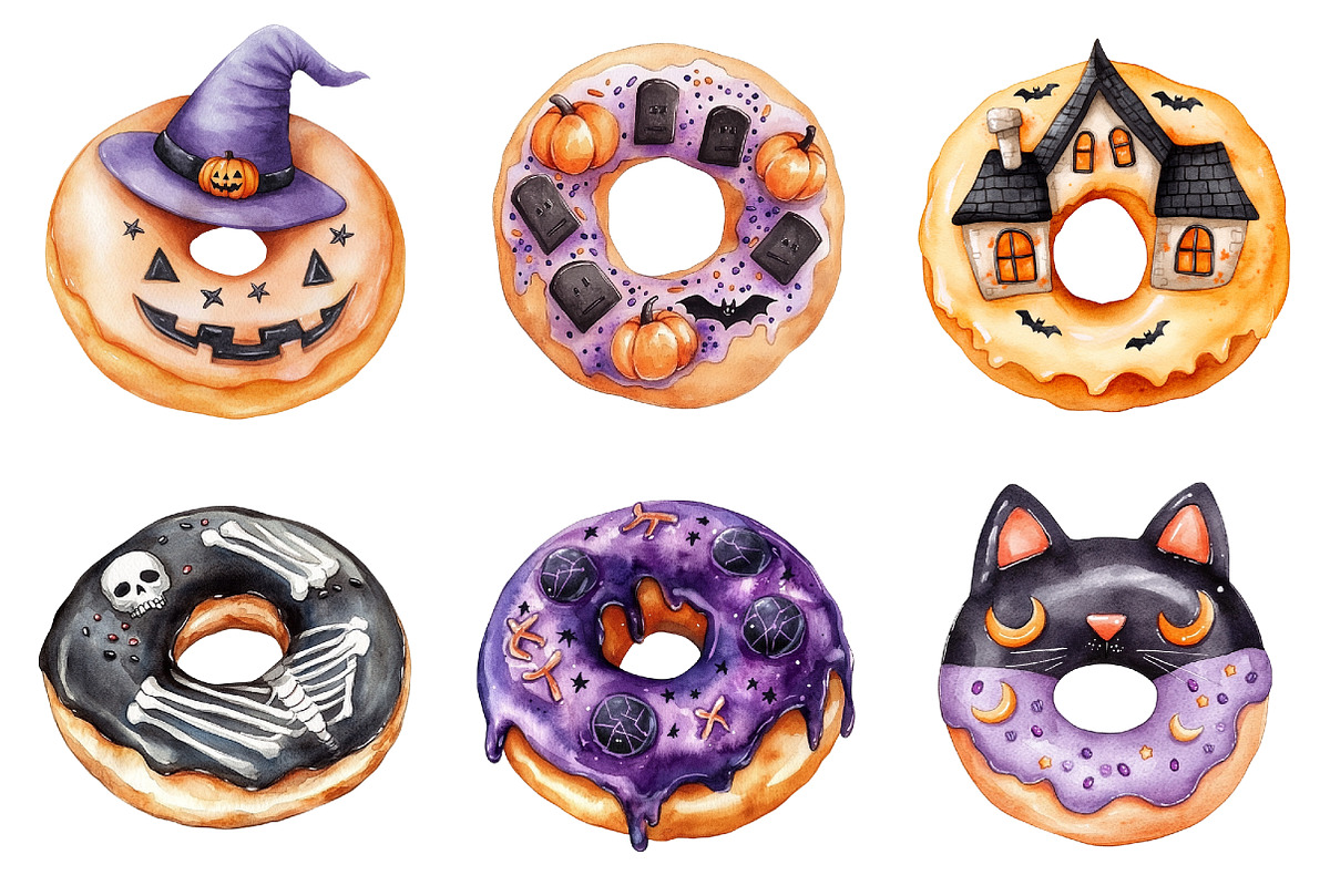 Spooky Halloween Donut Clipart, a Seasonal Illustration by CitraGraphics (Photo 7 of 8)