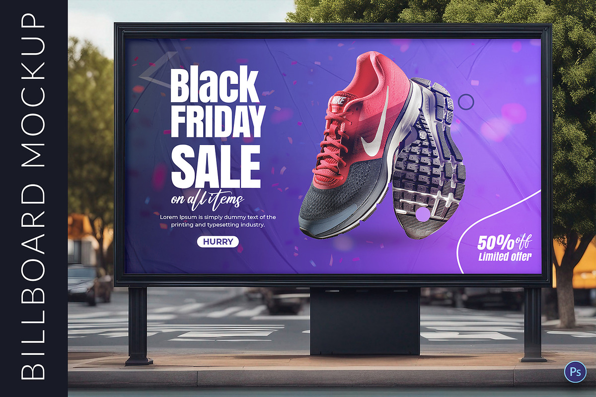Billboard Mockup on a City Street, an Advertising Mockup by 3djagan (Photo 1 of 4)