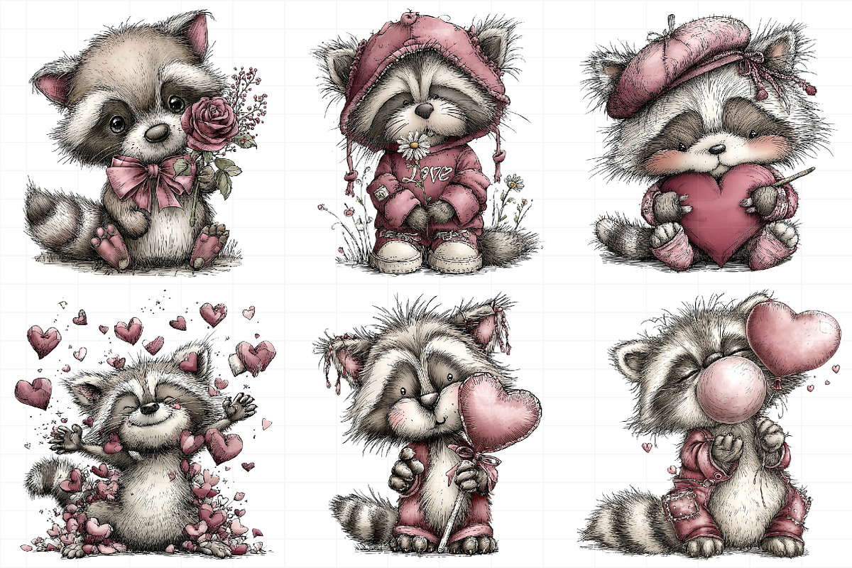 Valentine's Whimsical Raccoon Clipar, an Illustration by Daily.Designs (Photo 7 of 8)
