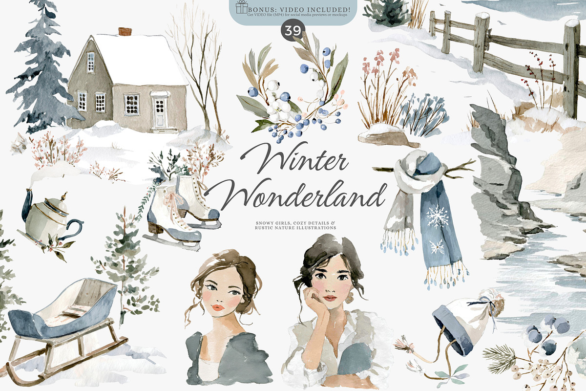 winter wonderland, watercolor winter, a Decorative Illustration by Patishop Art (Photo 1 of 8)
