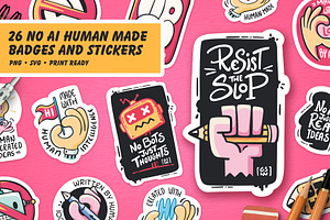 No-AI Human Made Badges & Stickers