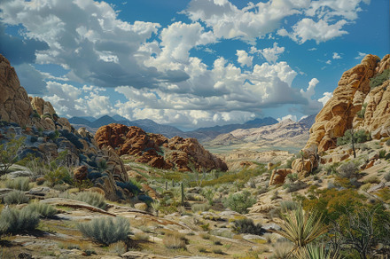 A stunning view of a desert valley f, a Photo by Tanuart
