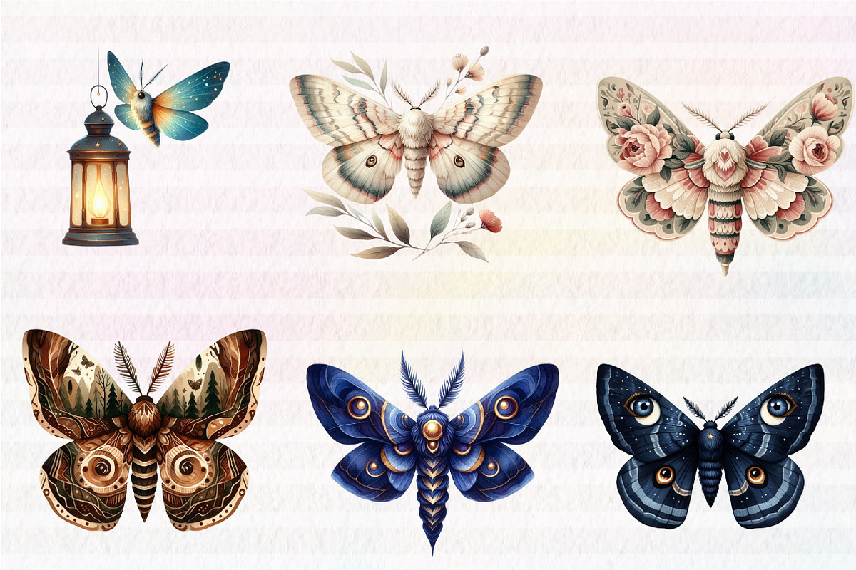 Watercolor  Night Moths Clipart, an Illustration by CreationArt (Photo 3 of 6)