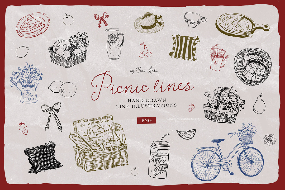 Picnic hand drawn line illustrations, an Object Illustration by Vero Arts (Photo 1 of 11)