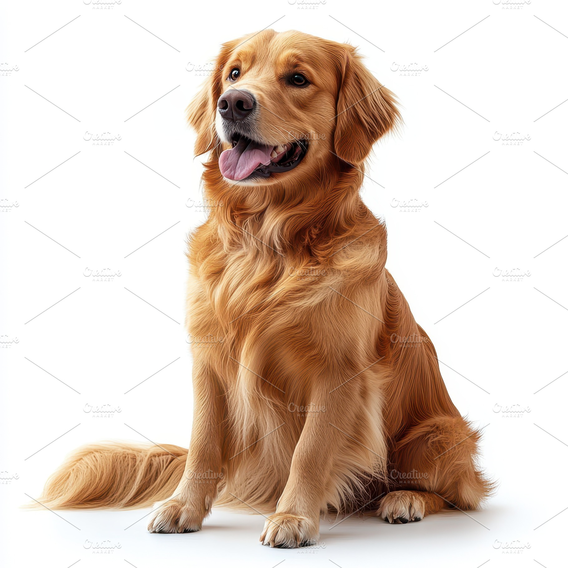 Golden Retriever Dog Sitting White B, an Animal Photo by Pixeness Studio