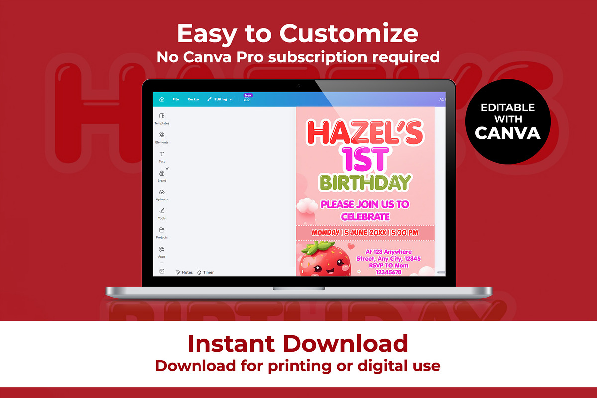 Berry 1st Birthday Invitation, an Invitation Template by M9 Design (Photo 3 of 4)