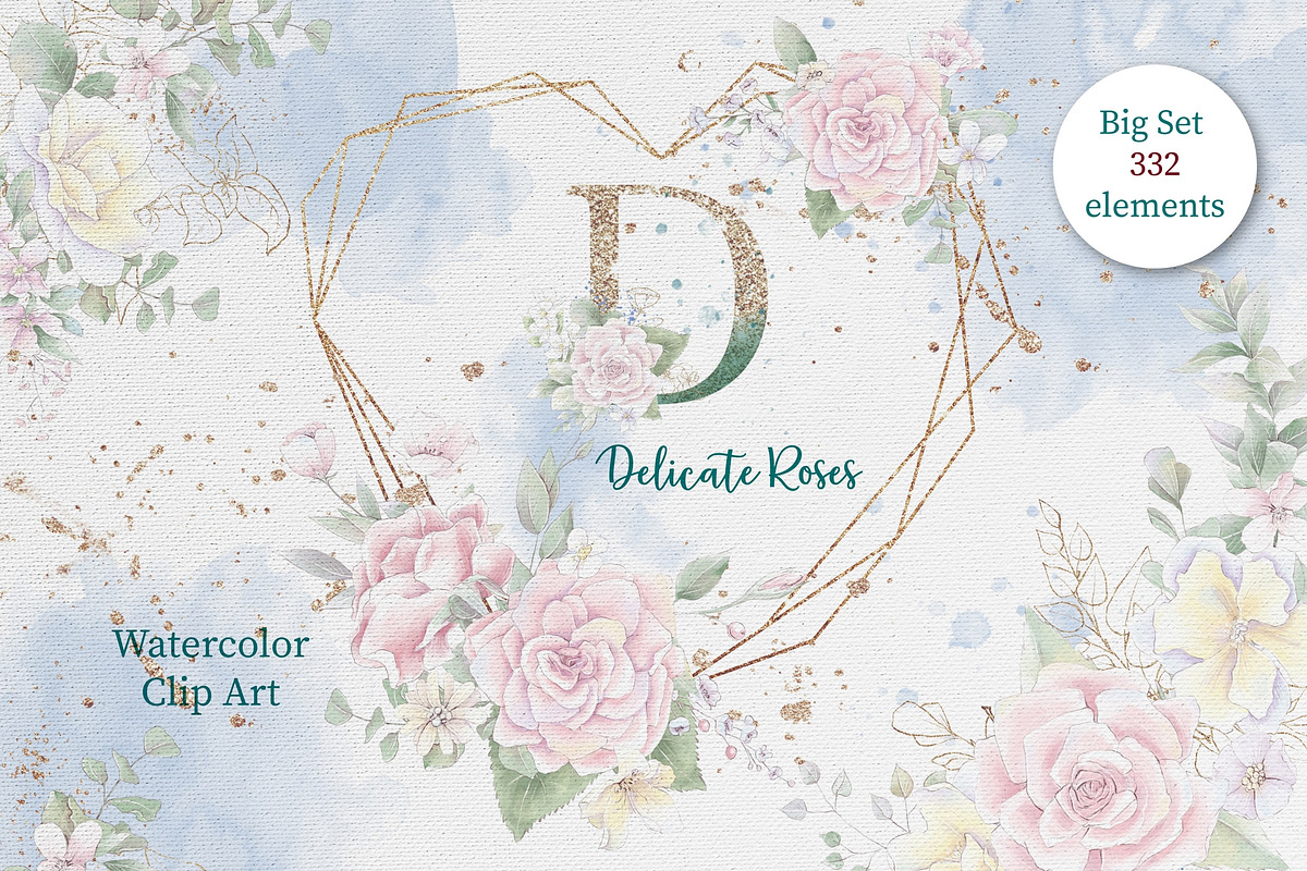 Watercolor flowers Roses clipart, an Illustration by Yuliya Art (Photo 1 of 19)
