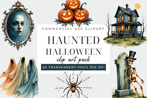 Haunted Halloween Clipart PNG Set