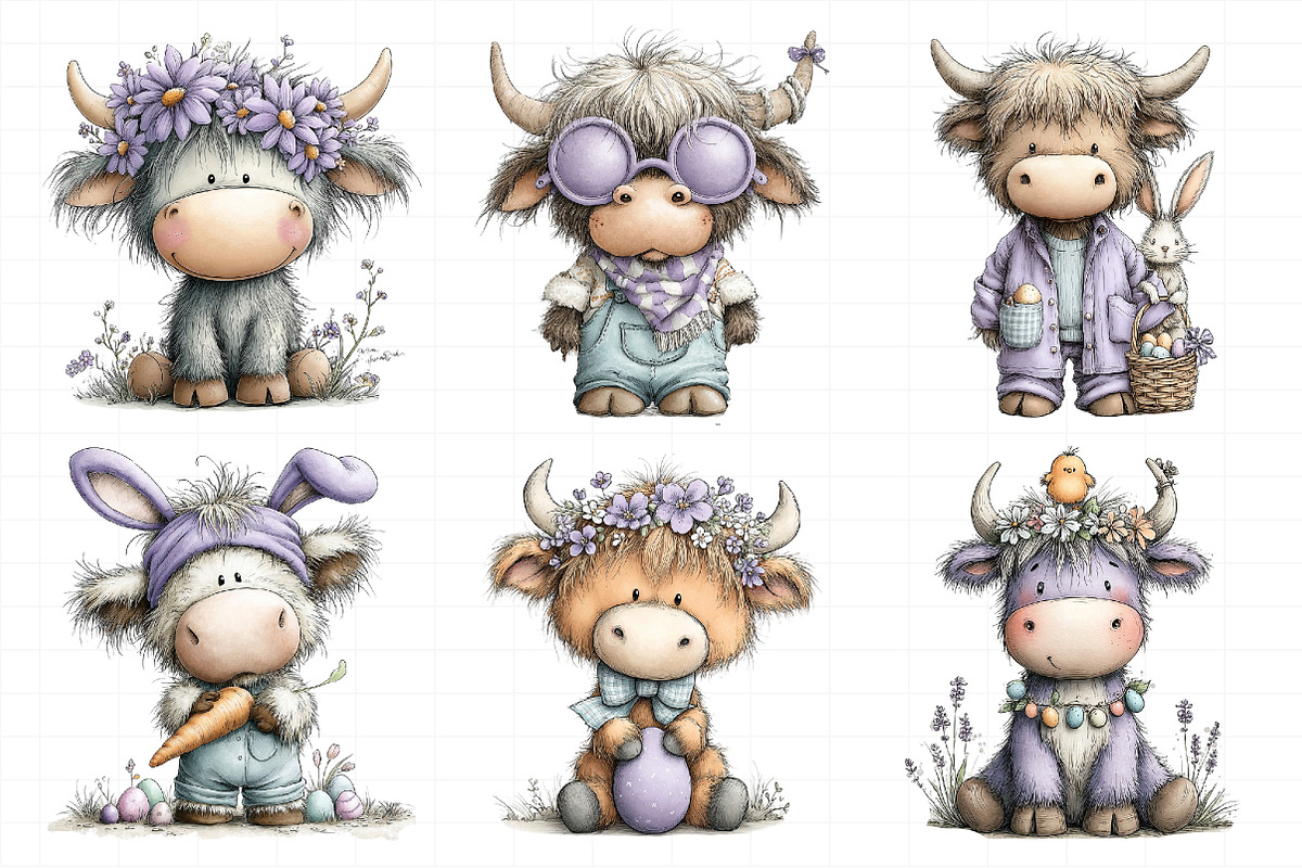 Whimsical Easter Highland Cow Clipar, an Illustration by Daily.Designs (Photo 5 of 8)