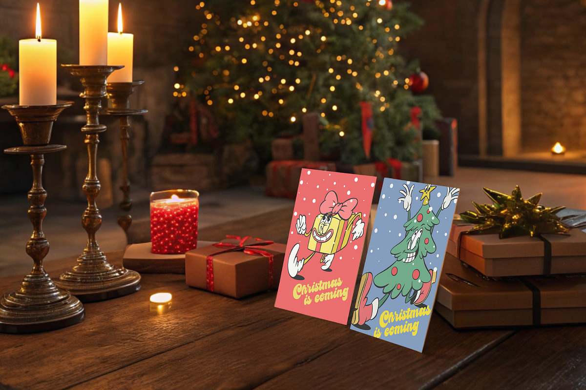 Retro groovy Christmas characters, an Illustration by Anastasiya Klempach (Photo 3 of 6)