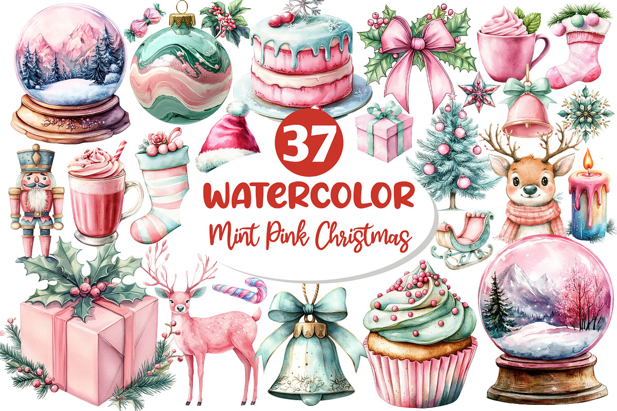 Mint Pink Christmas Clipart, an Illustration by Dream Creation (Photo 1 of 4)