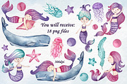 Watercolor little mermaid clipart, an Illustration by PassionPNGcreation (Thumbnail 2 of 4)