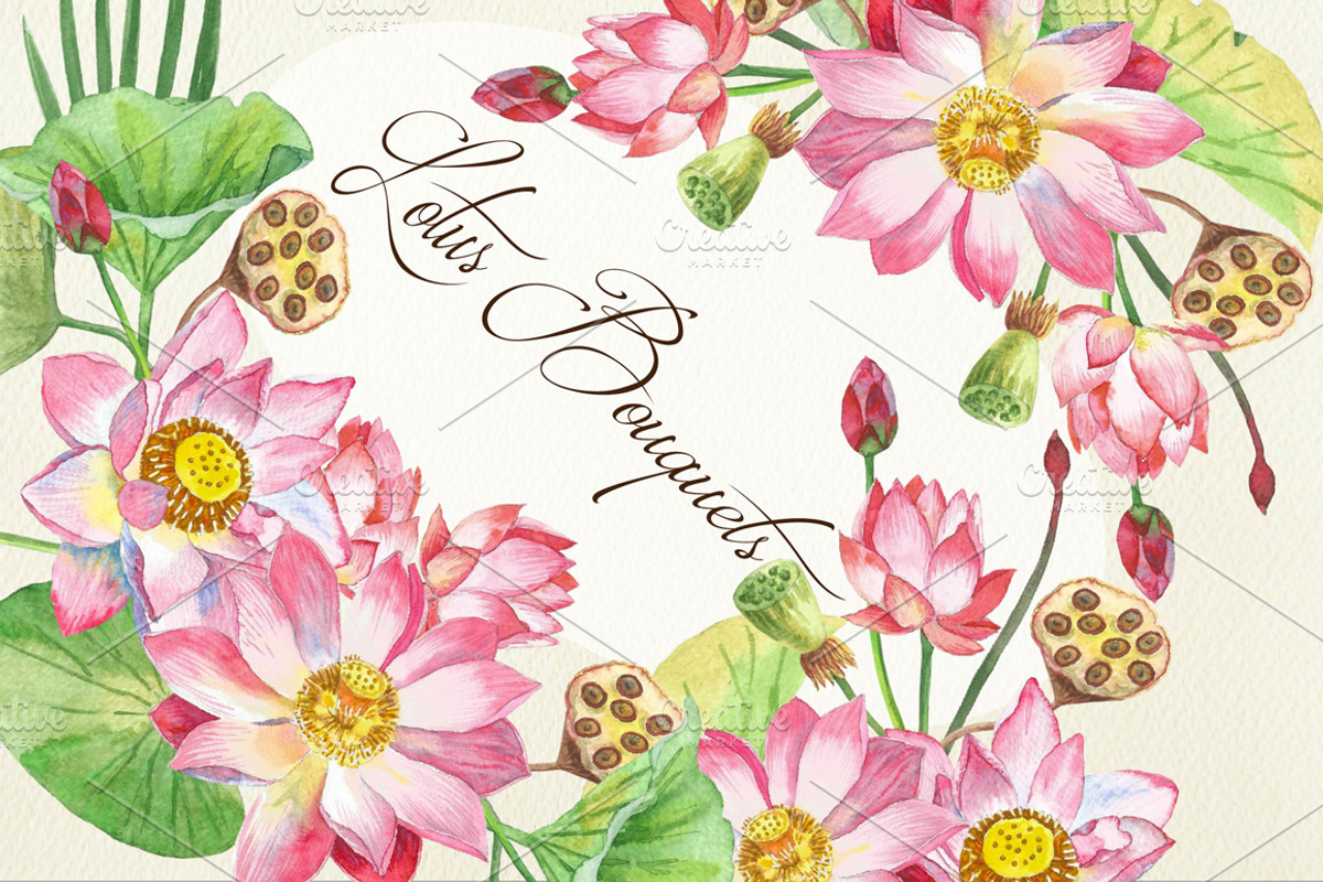Lotus Flowers. Bouquets and Wreaths, a Decorative Illustration by Nataliapiache (Photo 1 of 5)