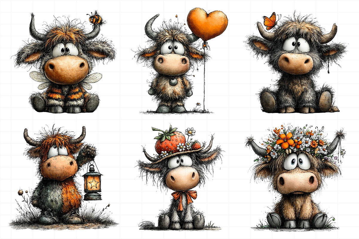 Whimsical Highland Cow Clipart, an Illustration by Daily.Designs (Photo 5 of 5)