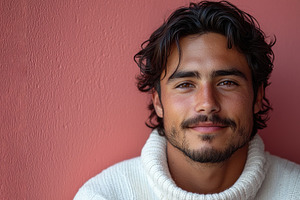 Young man with tousled hair and mustache wearing cream sweater s, a Person Photo by José Manuel Gelpi