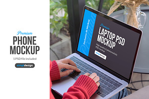 Window View Woman Laptop Mockup, a Mac Mockup by SimplDesign