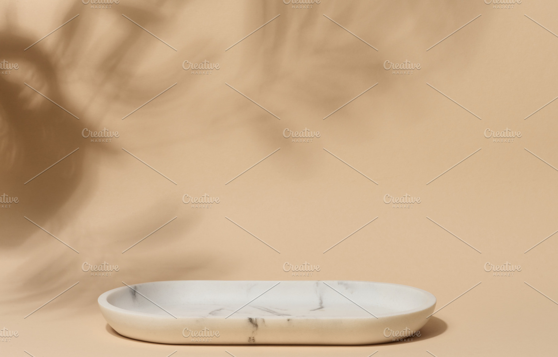 An empty, oval shaped soap dish made of white marble with gray v, a Photo by ndanko