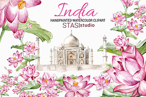 Taj Mahal Watercolor Clipart