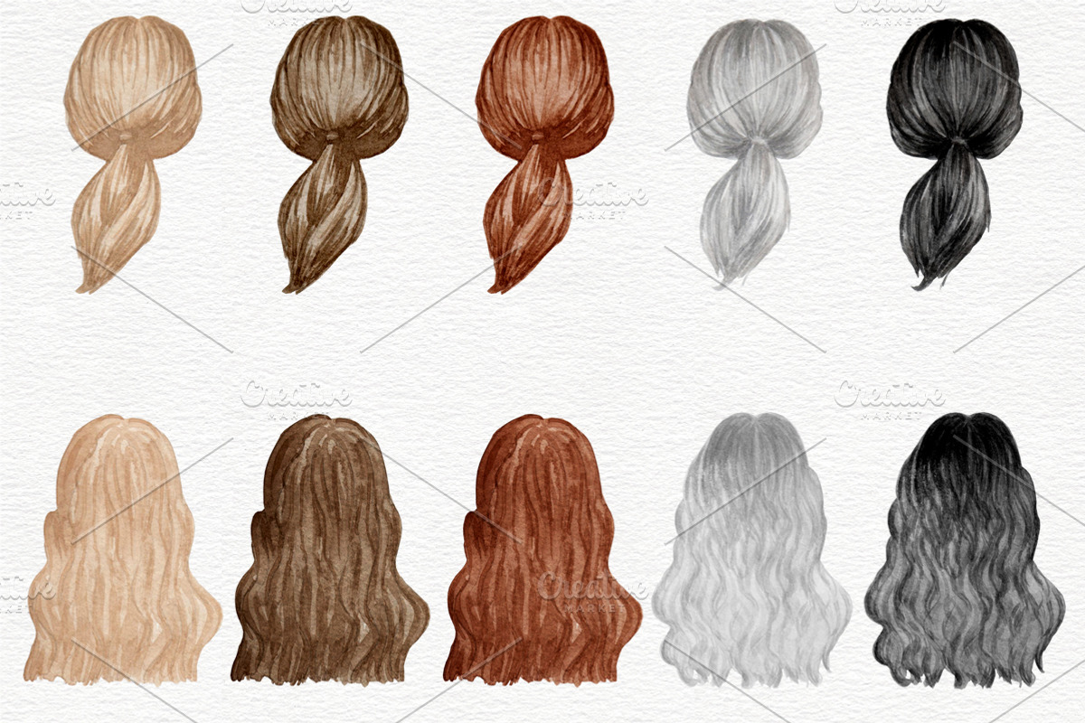 Female Hairstyles set, a Person Illustration by Colibri Watercolor (Photo 14 of 14)
