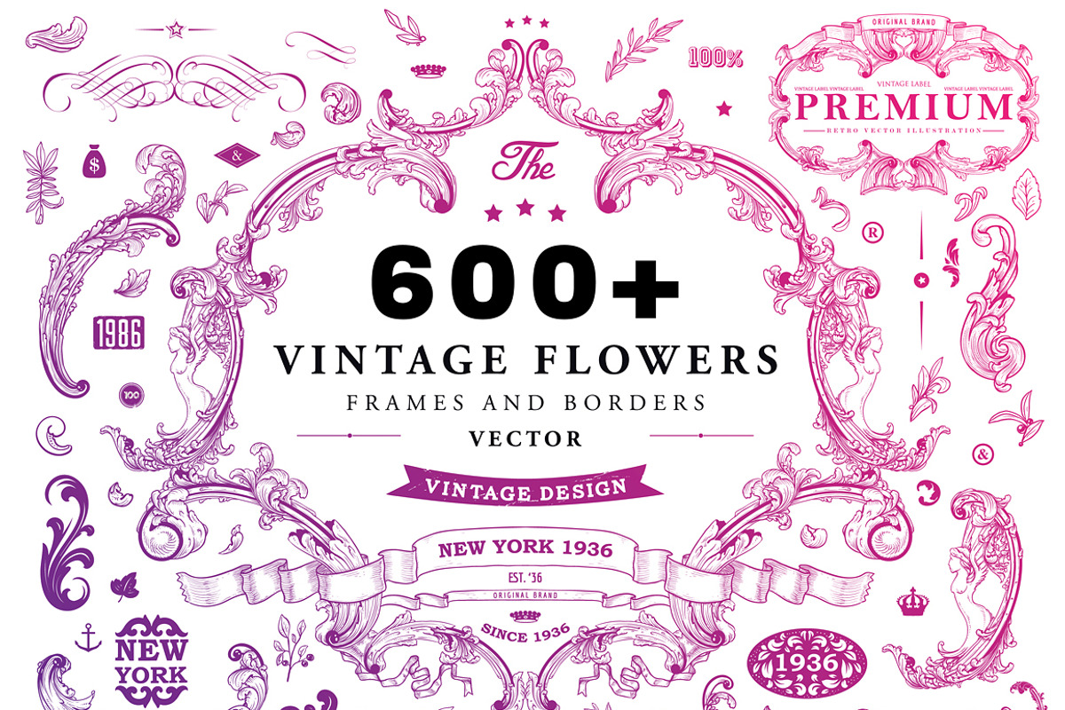 600+ Vintage Frames and Emblems, a Decorative Illustration by Anna Ozerina (Photo 1 of 11)