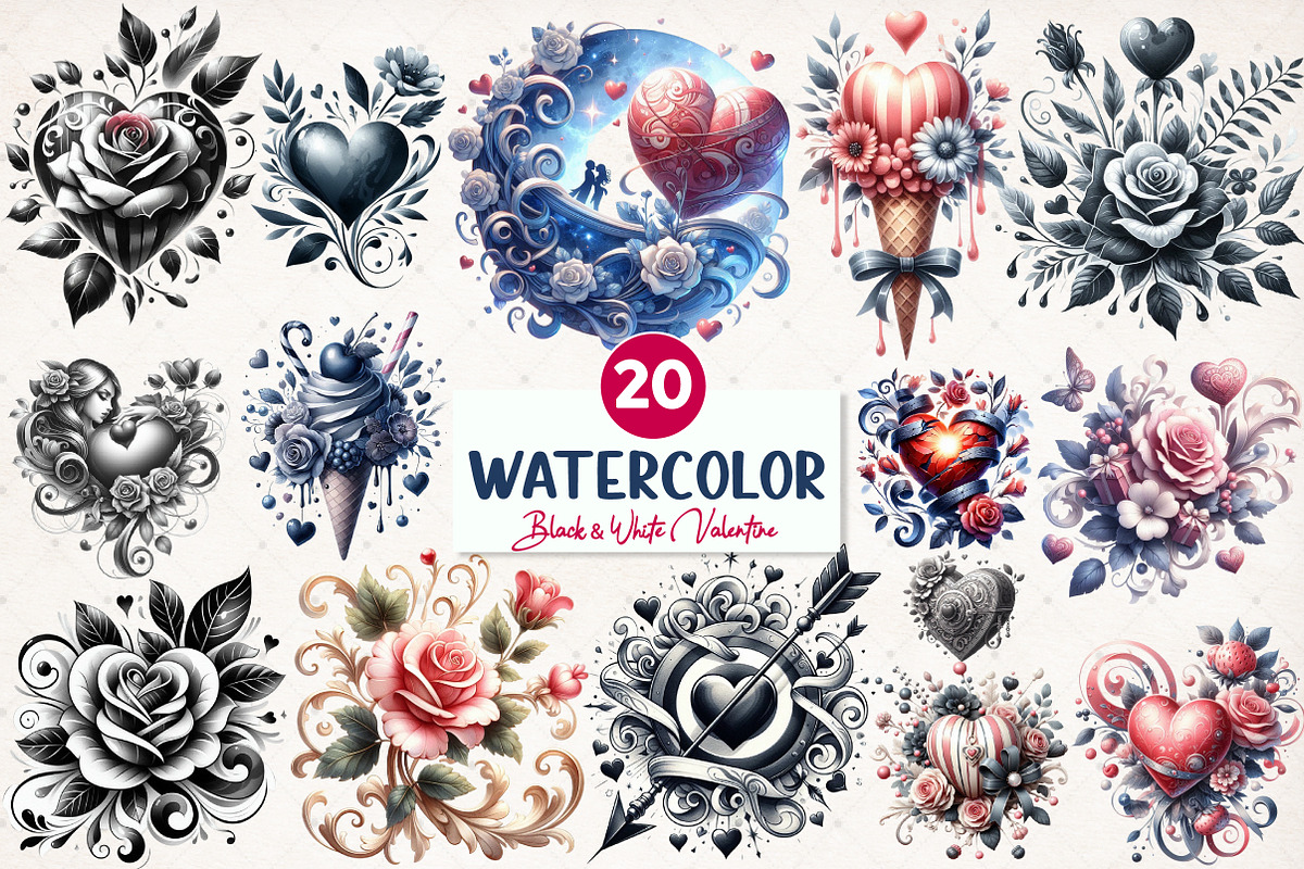 Black & White Valentine Sublimation, an Illustration by SinaCreation (Photo 1 of 5)