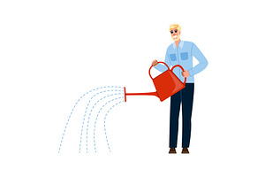 Gardener watering plants with a red, a Person Illustration by pikepicture