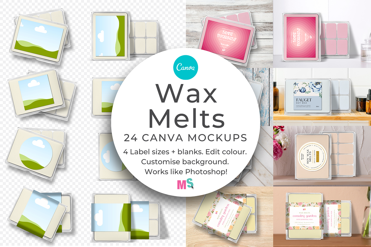 Wax Melts Label Mockup for Canva, a Packaging Mockup by Mockup Scene (Photo 2 of 17)