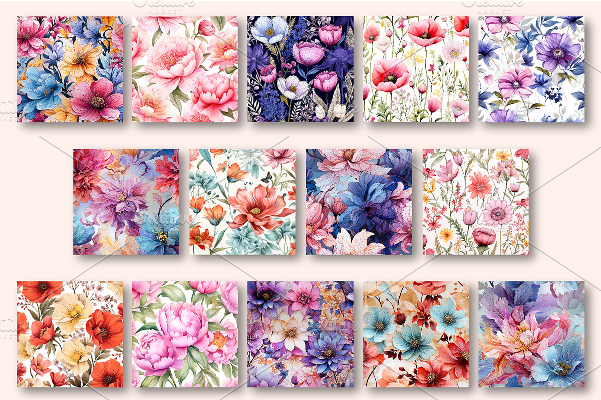 Floral Patterns 18. Digital Paper., a Texture Illustration by KENO Mascots (Photo 3 of 3)