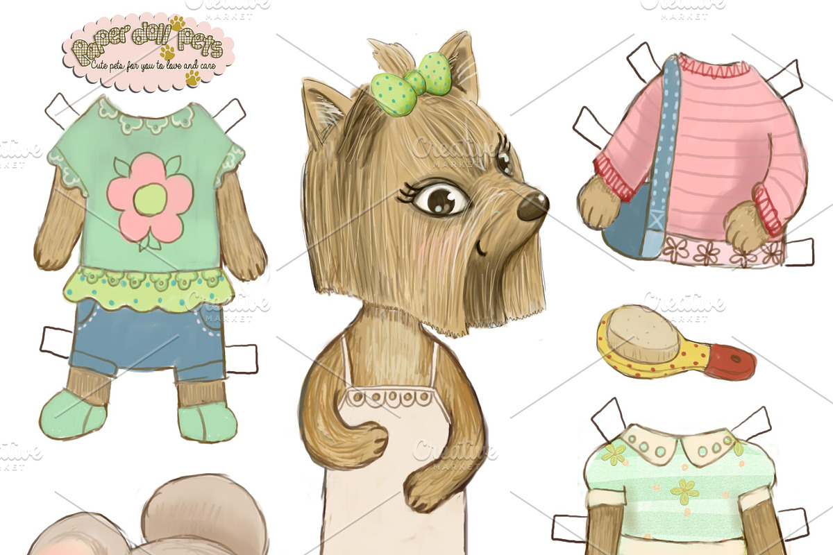 Yolanda Paper Doll - yorkie, a Decorative Illustration by Paper Doll Pets (Photo 1 of 4)