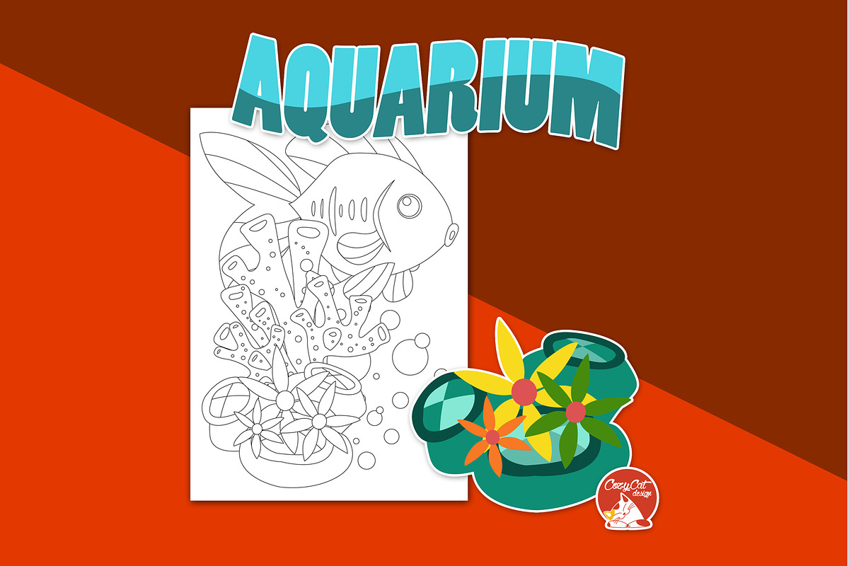 Aquarium Coloring Pages, an Education Illustration by Cozy Cat Design (Photo 2 of 7)