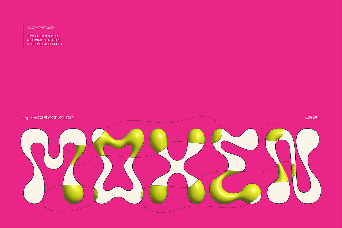 Moxen - Liquid Wavy Bubble Font, a Sans Serif Font by Casloop Studio (Photo 1 of 9)