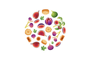Fig tree. round shape background, a Food Illustration by Onyx