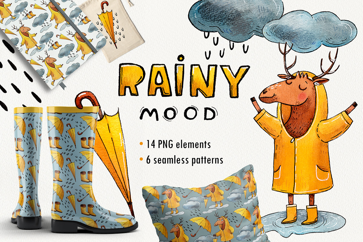 Rainy Mood set, an Animal Illustration by Ekaterina Goncharova (Photo 1 of 5)