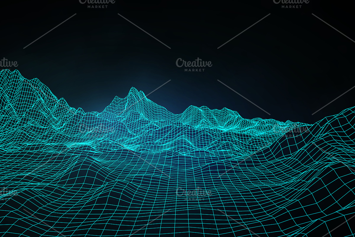 Abstract vector wireframe landscape.