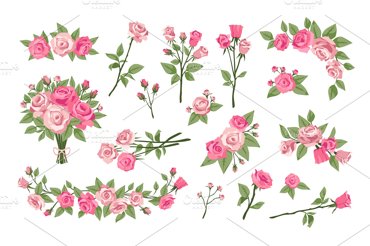 Cartoon gentle pink roses. Beautiful, an Object Illustration by YummyBuum