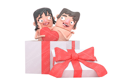 Couple in a big gif box touching eac