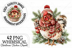Whimsical Christmas Chicken Clipart, a Seasonal Illustration by Canvas Craft