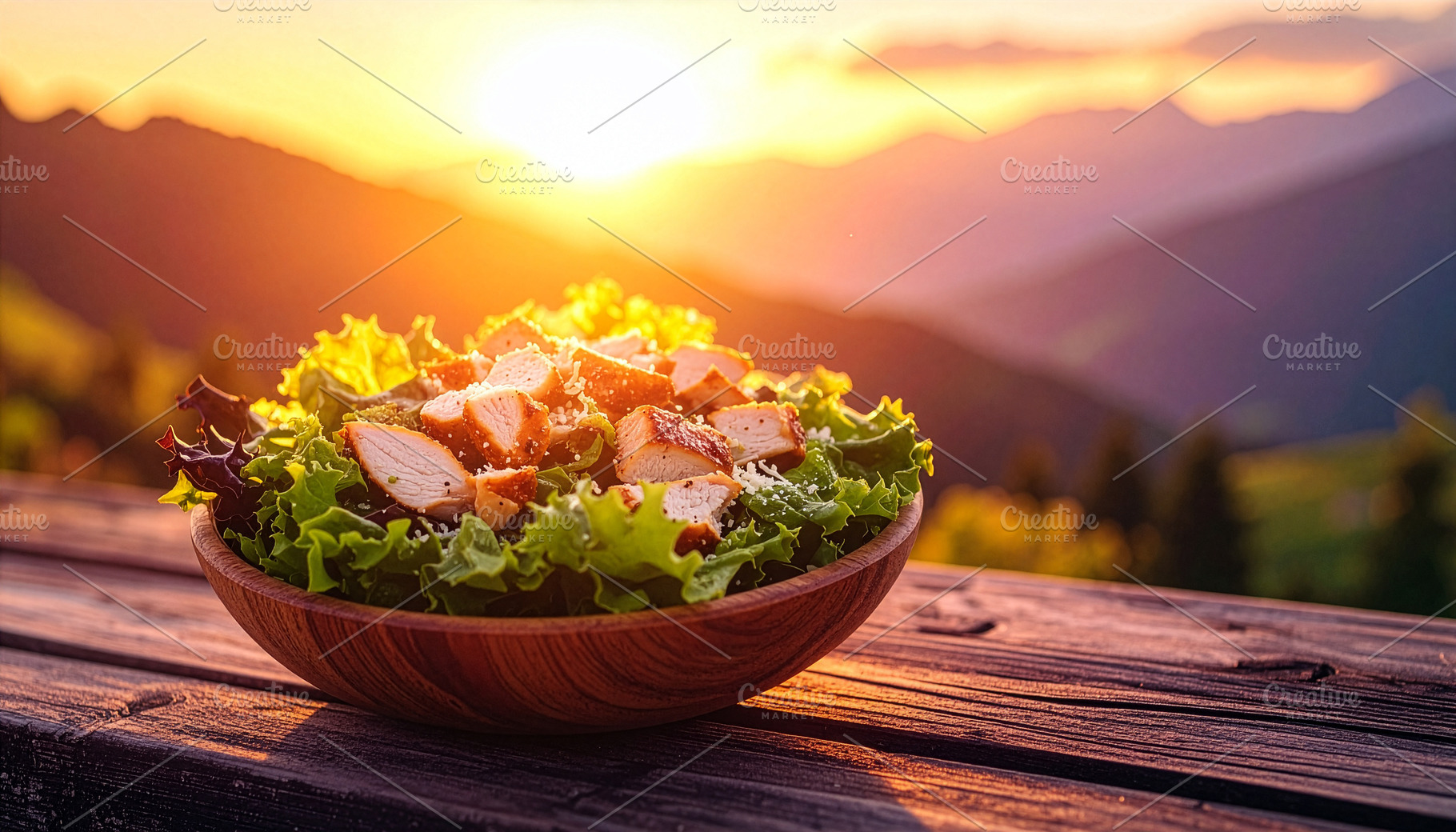 Fresh Caesar salad with romaine, croutons, and Parmesan, drizzled with creamy d, a Food & Drink Photo by DutchDigitalDesign