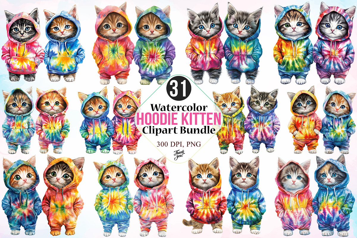 Watercolor Hoodie Kitten Clipart PNG, an Illustration by Canvas Craft (Photo 1 of 4)