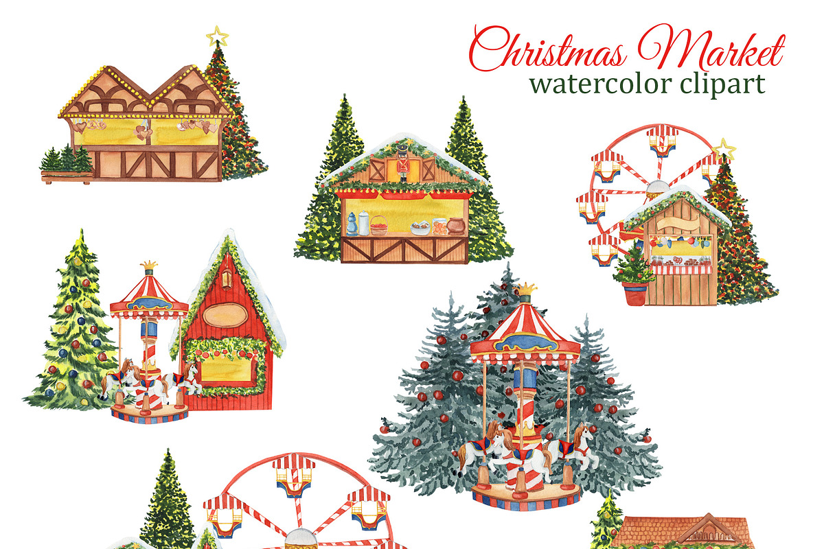 Christmas Market watercolor set, an Illustration by s.yanyeva (Photo 3 of 8)