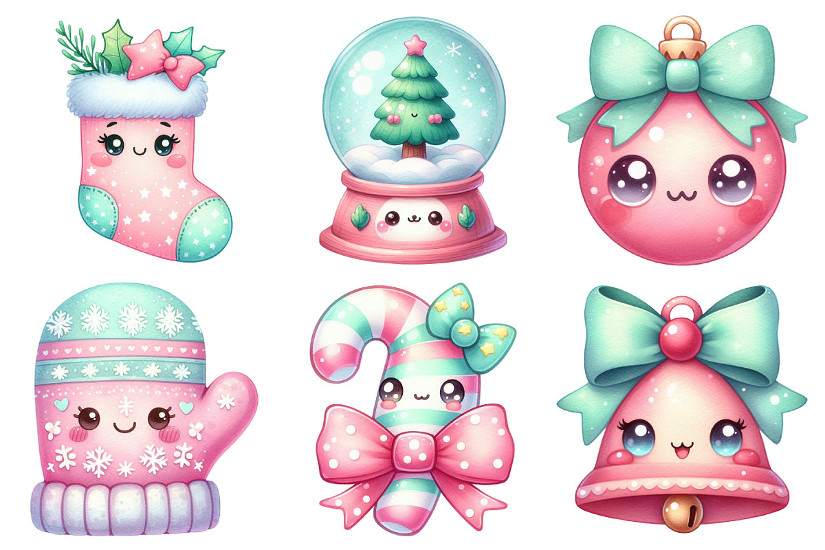 Kawaii Pink Mint Christmas Clipart, an Illustration by Daily.Designs (Photo 4 of 5)