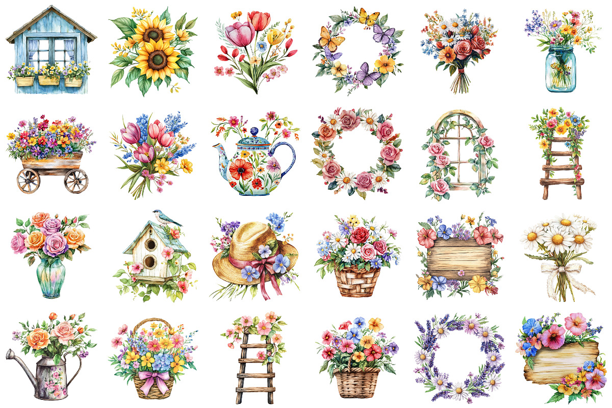 Cottage Summer Floral Watercolor, an Illustration by designcity5 (Photo 2 of 5)