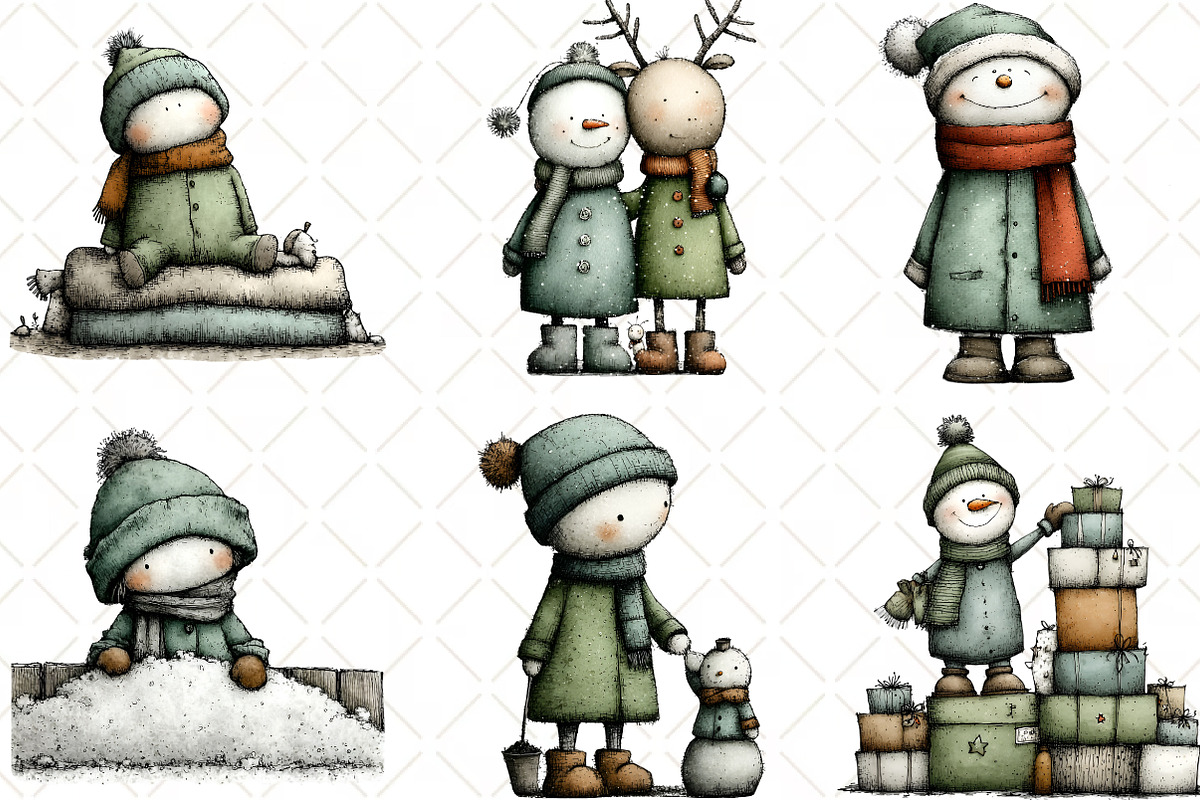 Christmas Snowman Clipart, an Illustration by Black Bird Studio (Photo 2 of 6)