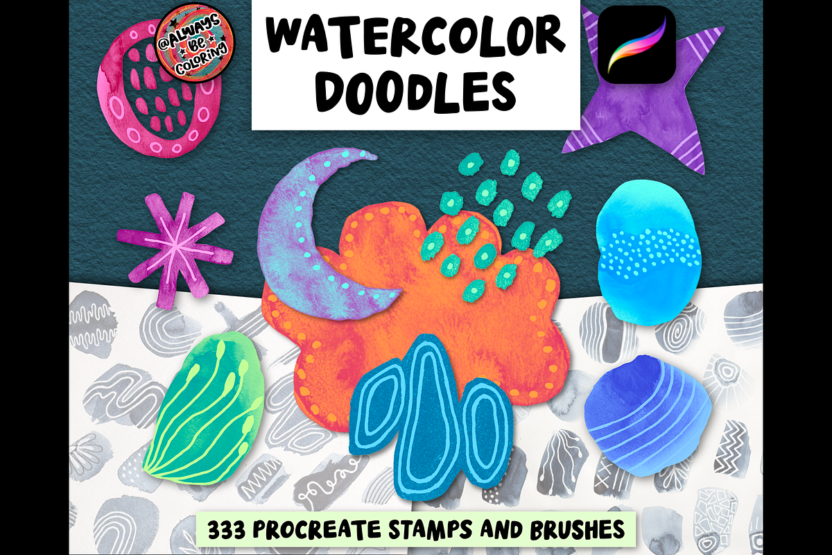 Procreate Watercolor Doodle Brushes, a Brush Add-On by AlwaysBeColoring (Photo 1 of 13)