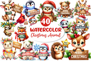 Merry Christmas Animals Clipart, an Illustration by Dream Creation