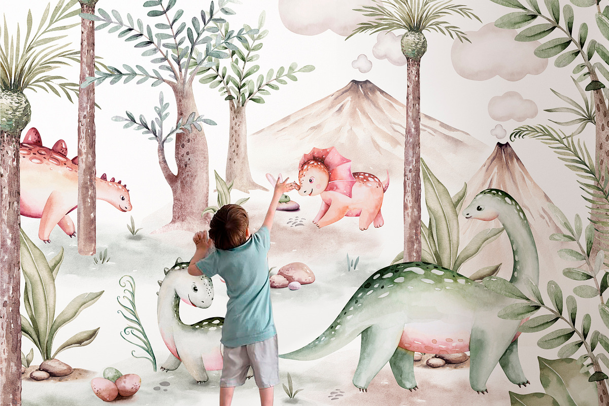 Dino Party watercolor set, an Animal Illustration by Peace ART (Photo 8 of 10)
