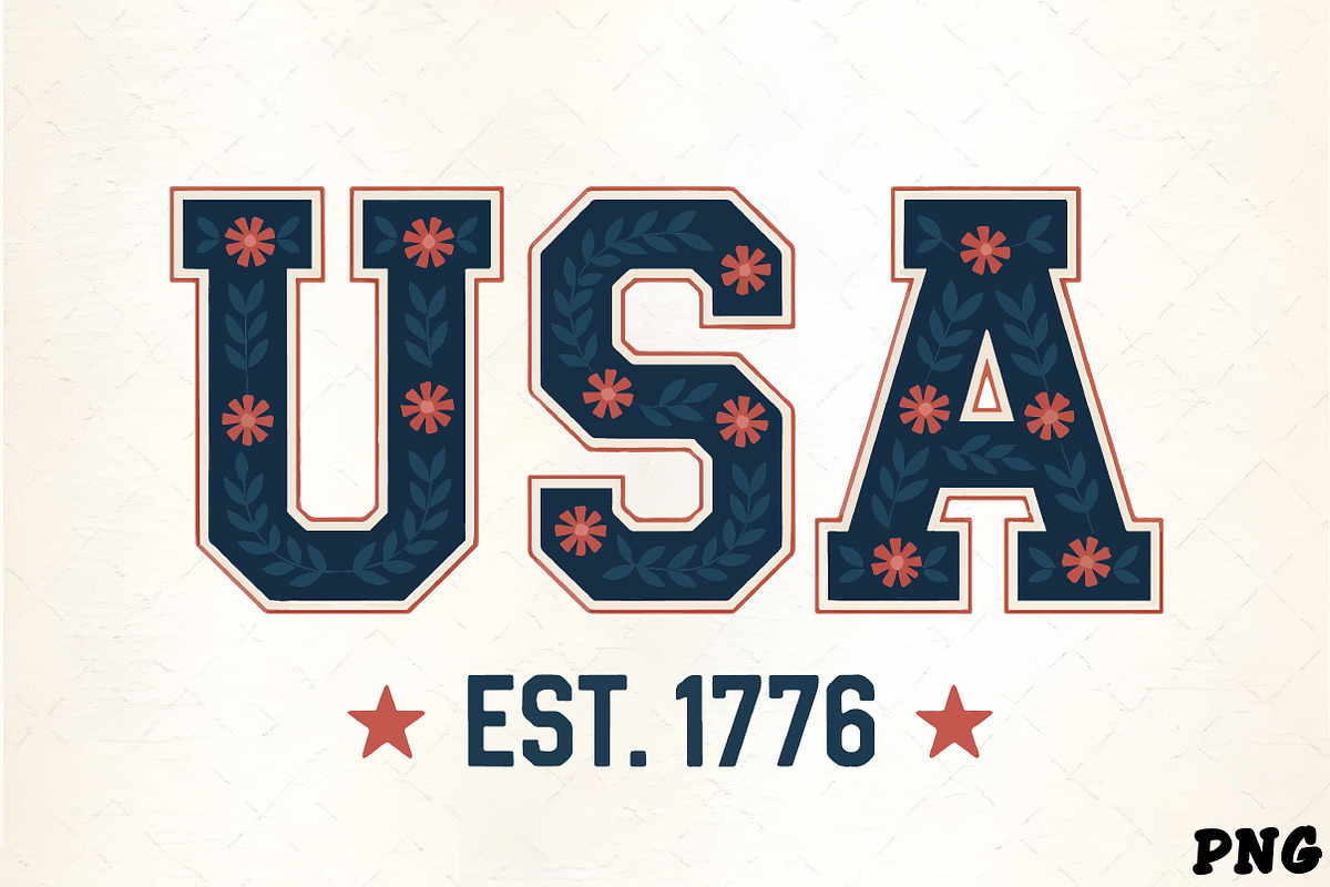 Usa floral design patriotic graphic, an Illustration by CrexoraLab (Photo 1 of 4)