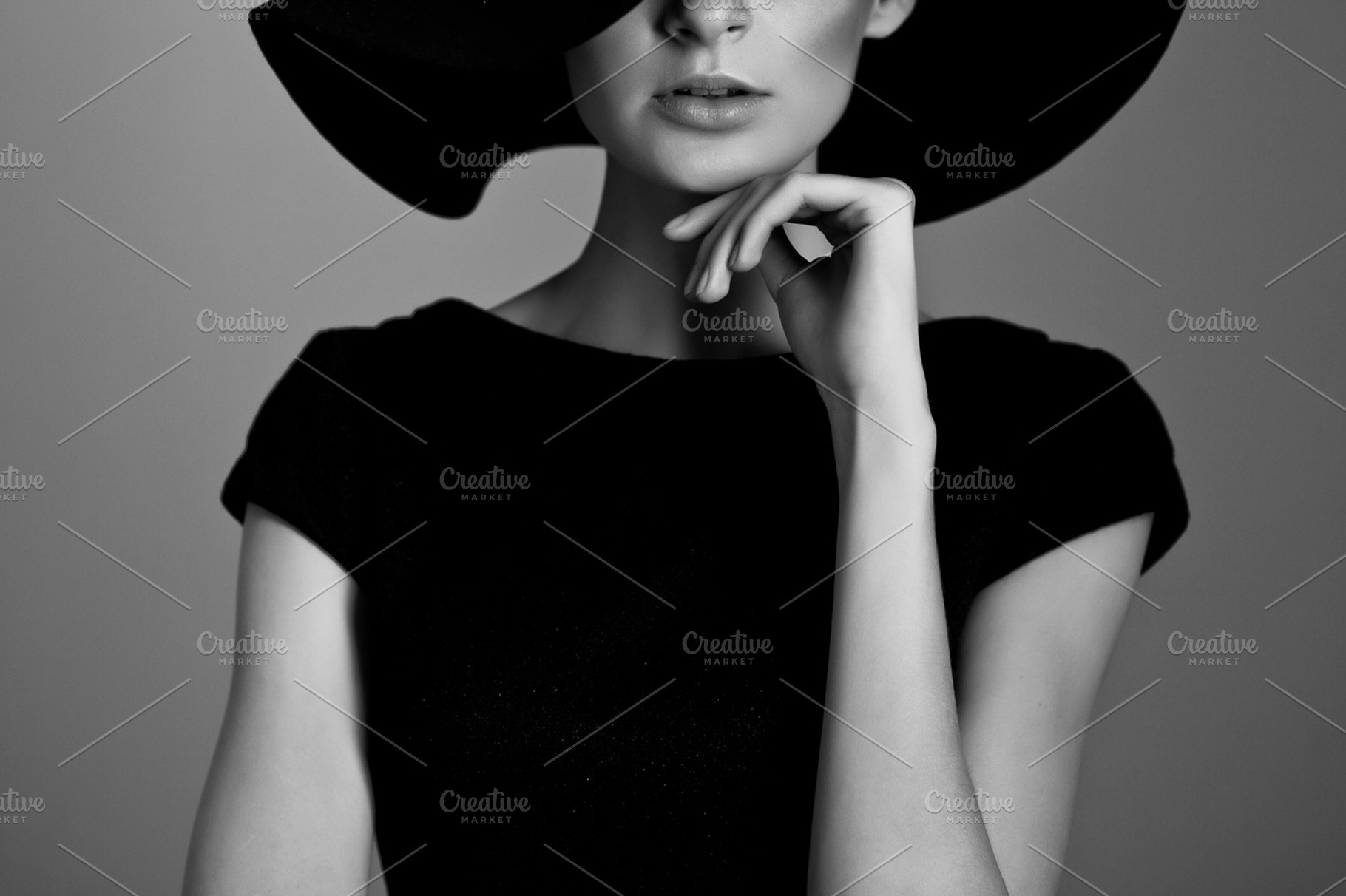 Woman retro fashion portrait containing black, white, and hat, a Beauty & Fashion Photo by MaxFrost